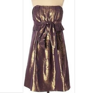 VERA WANG Purple/Gold Metallic Strapless Dress